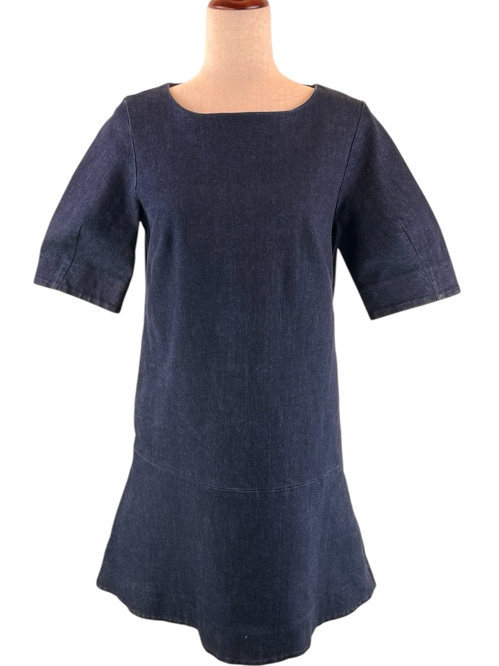 & Other Stories Dark Wash Denim Mini Dress Drop Waist Short Sleeve Pockets Sz 6